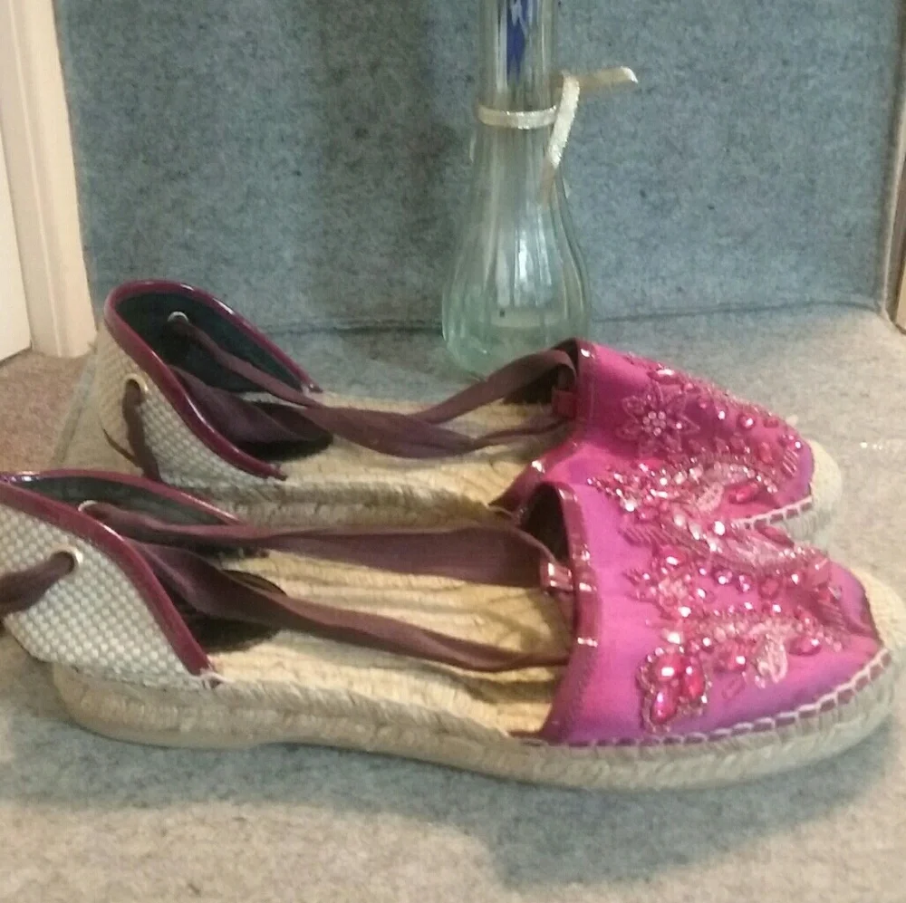 Oscar de la Renta Pink Embellished Espadrille Flats